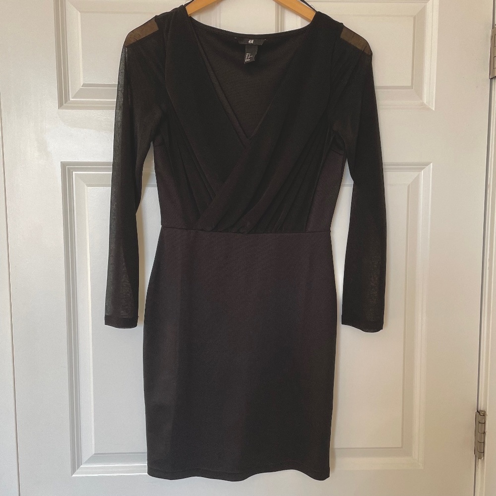 H&M Black Mesh Drape Bodycon Mini Dress